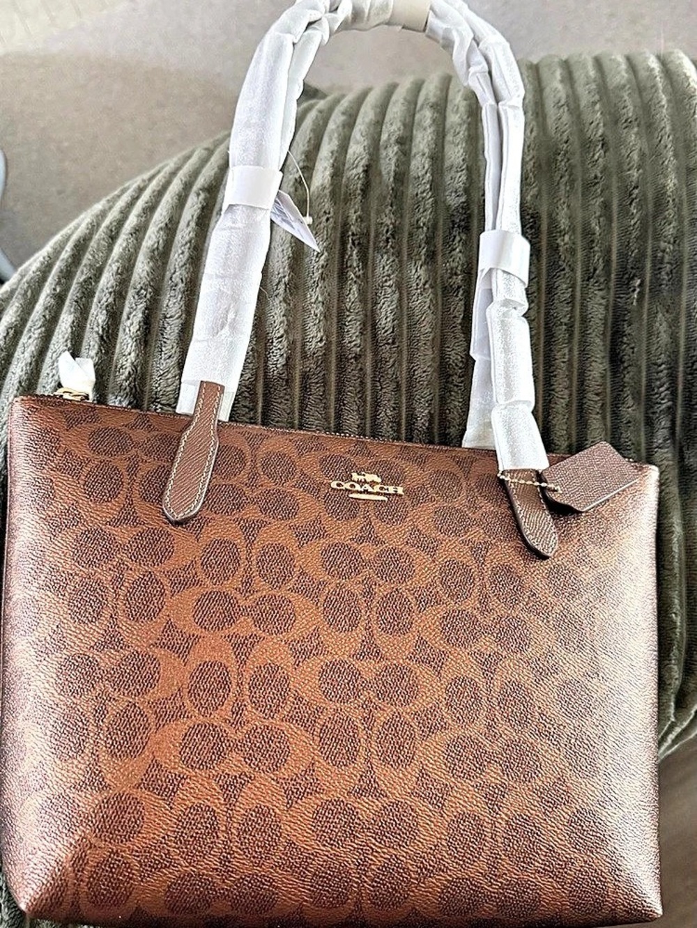 Coach Zip Top Tote In Signature Canvas Brown